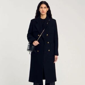 1960s Butte Knit Double Breasted Wool Blend Long Peacoat